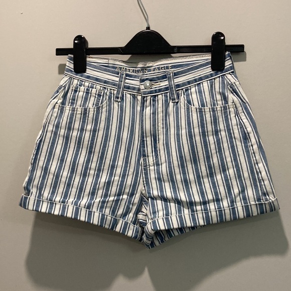 American Eagle Blue Stripes High Rise Jean Shorts - Picture 2 of 8